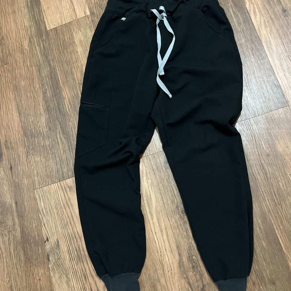 Figs Black Joggers with Gray Drawstring